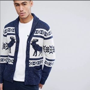 Abercrombie & Fitch Retro Moose Fairisle Pattern Shawl Cardigan - Size Medium